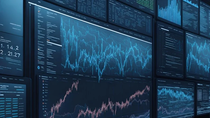 Gráfico com a variação das ações em um painel.
